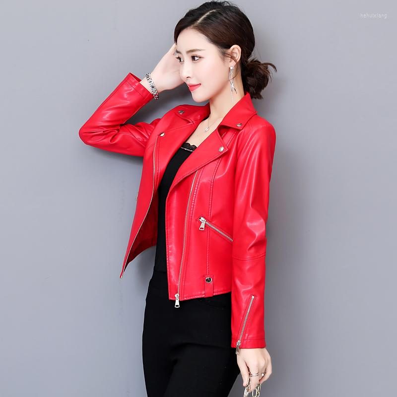 

Women's Leather 2022 Female Fashion Spring Black Jacket Stand-up Collar Zipper Plus Size Women's Slim Sheepskin Coat