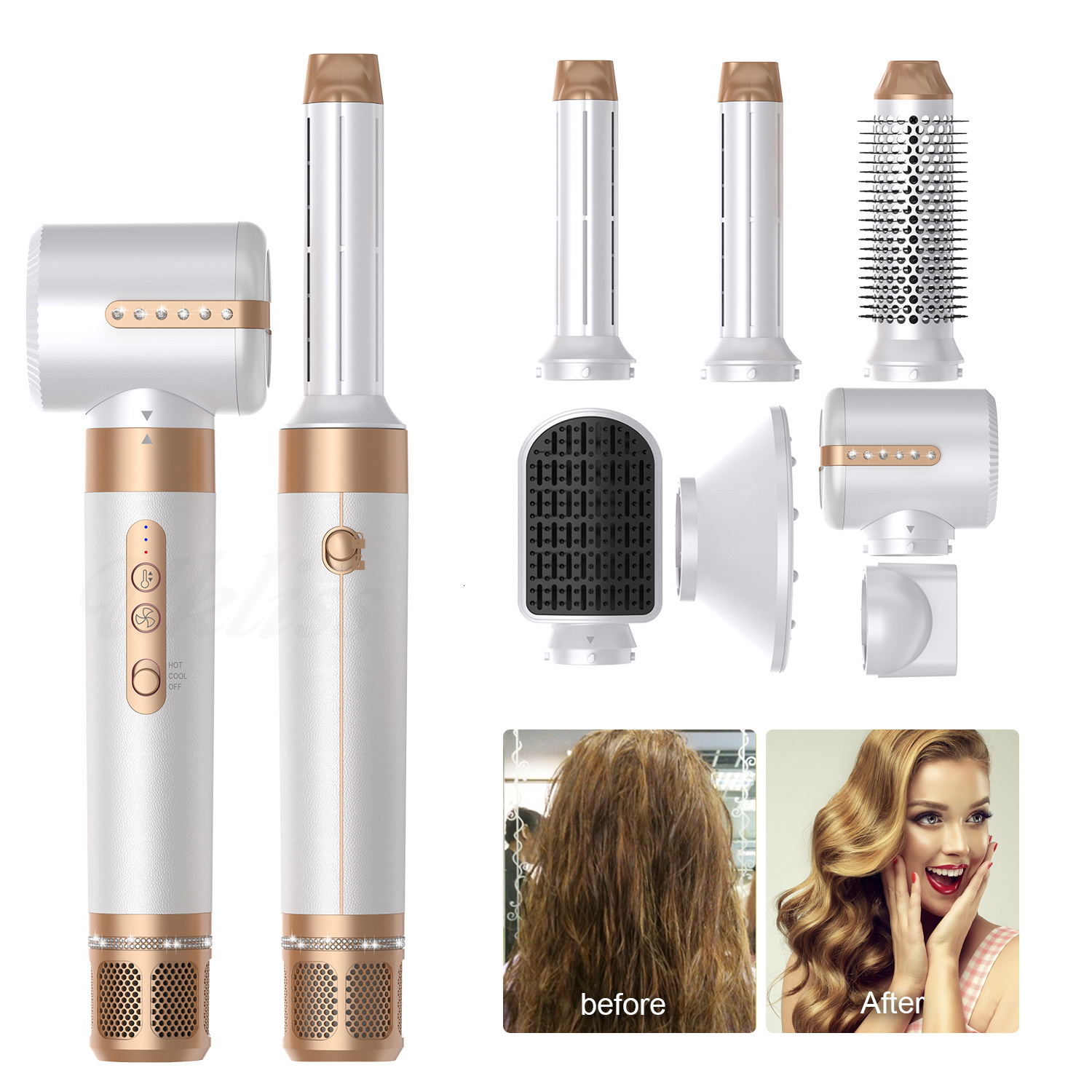 

Curling Irons Professional High Speed Hair Dryer 5 in 1 Styler Air Brush Blow Brushless Motor dryer Negative Ionic Curler 221119