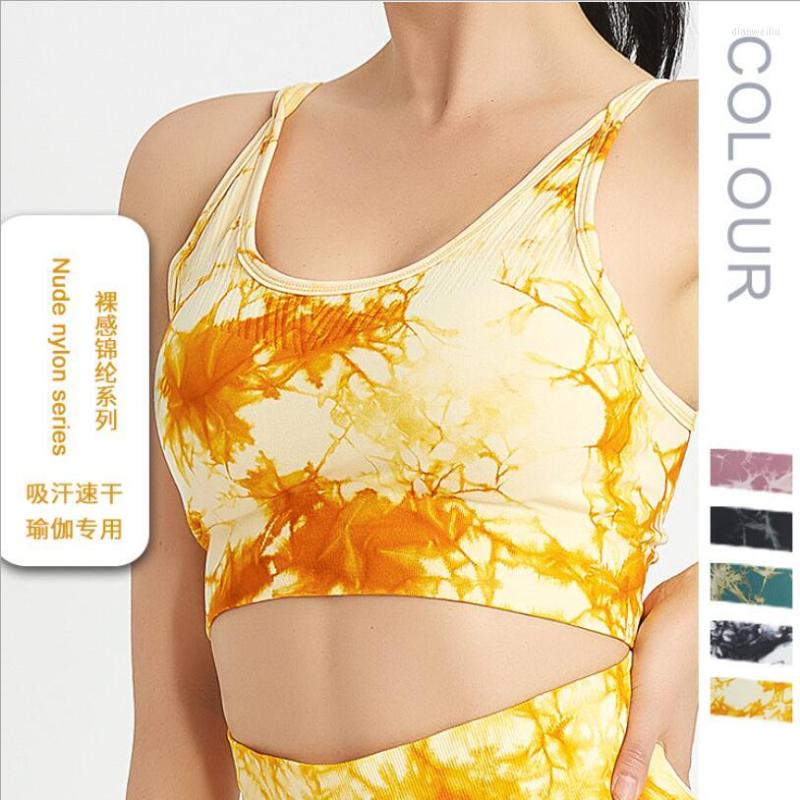 

Yoga Outfit Autumn Winter Tie-Dye Printing Sport Underswear Shakeproof Anti-Sweat Fitness Running Women Naked Feeling Bra