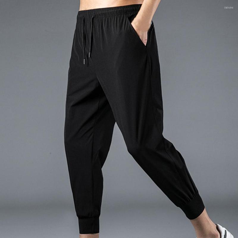 

Men's Pants Solid Color Straight Men Ankle-Length Elastic Waist Ankle Banded Oversize Sweatpants Streetwear For Fitness, Grey