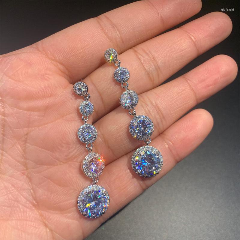 

Dangle Earrings Long Female Diamond Cz Drop Earring Real 925 Sterling Silver Party Wedding For Women Bridal Fine Jewelry Gift