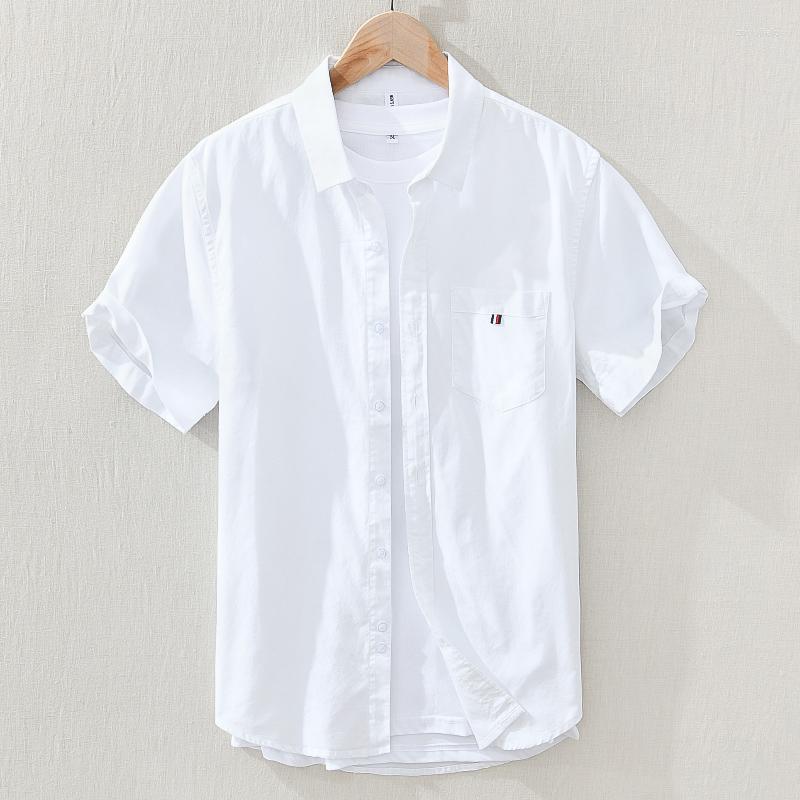 

Men's Casual Shirts White Short Sleeve Shirt For Men Summer Fashion Button Up Tops Male Cotton Designer, Blue