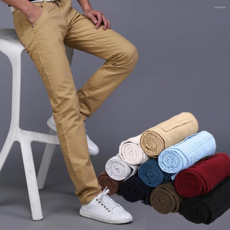 

Men's Pants Trousers Solid Color Men Straight Business Long Pockets Button Cotton, Beige