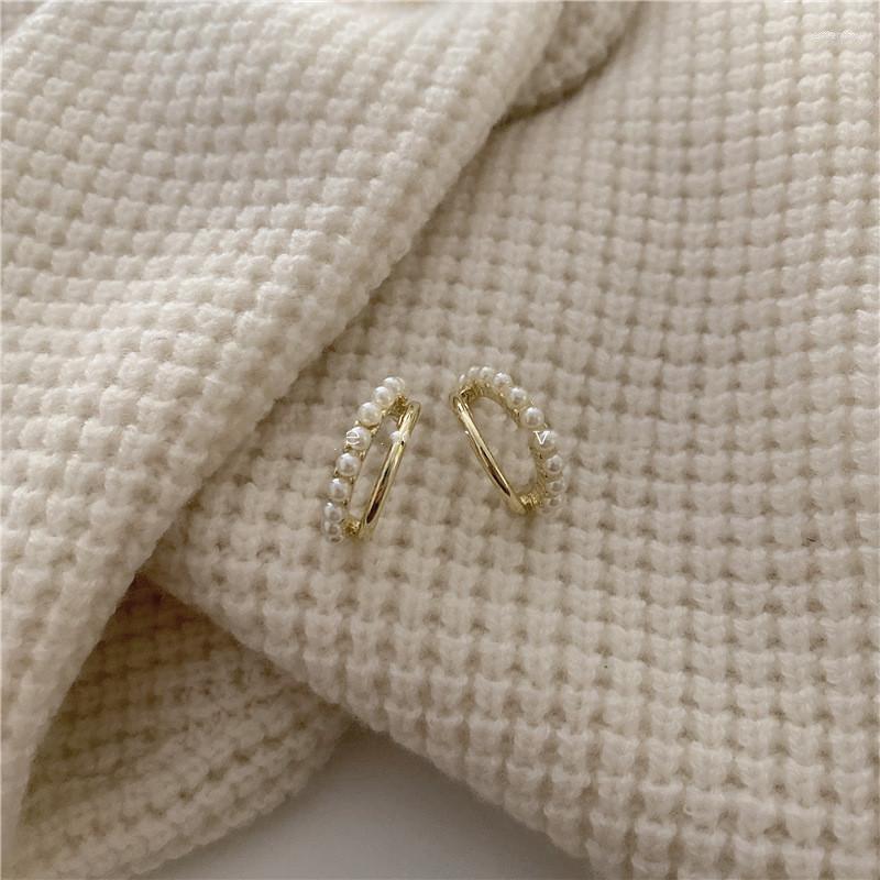 

Hoop Earrings Minar Minimalist C Shape Simulated Pearl For Women Gold Color Alloy Double Layered Cross Vintage Jewelry