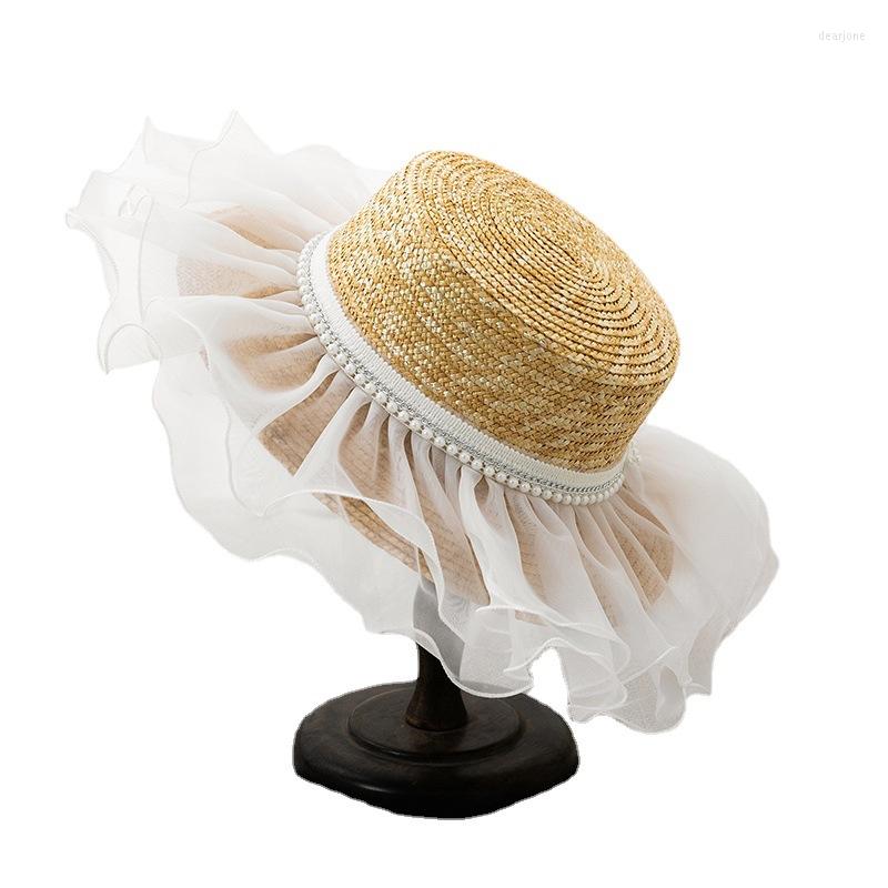 

Hats 2022 Sun Hat For Bridal Breathable Lace Straw Summer Wide Brim Anti-UV Beach Female Chapeau, Picture shown