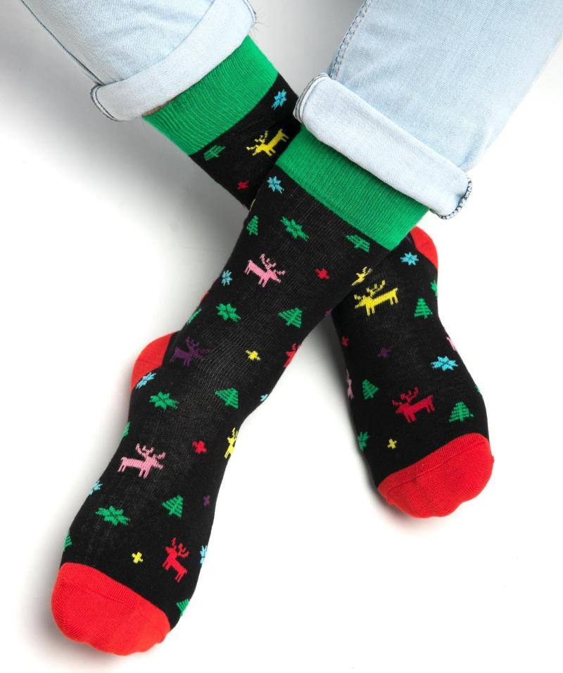 

Men's Socks Colorful Deer And Pine Tree Decorated Christmas Stocking, Multi