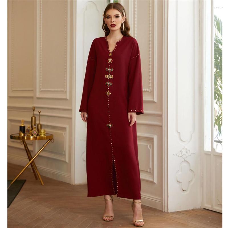 

Ethnic Clothing Middle East Muslim Maxi Dress Rhinestone Luxury Arabic Abaya Islamic Eid Ramadan Moroccan Turkey Robe Gown Fashion
