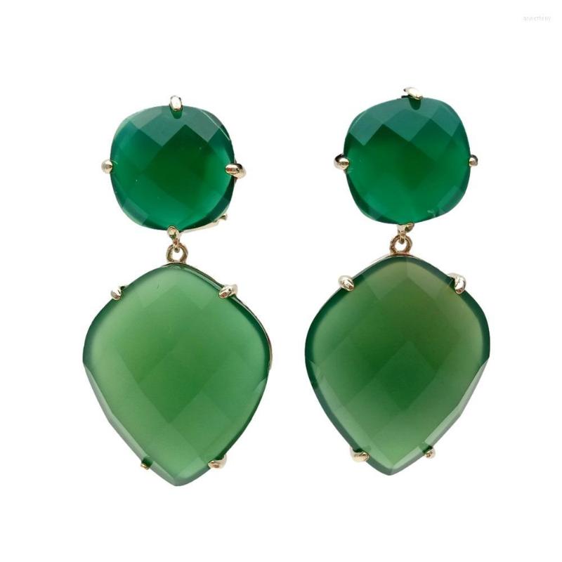 

Stud Earrings KKGEM 20x25mm Green Agate For Women Long Drop Gemstones 2022 Trend