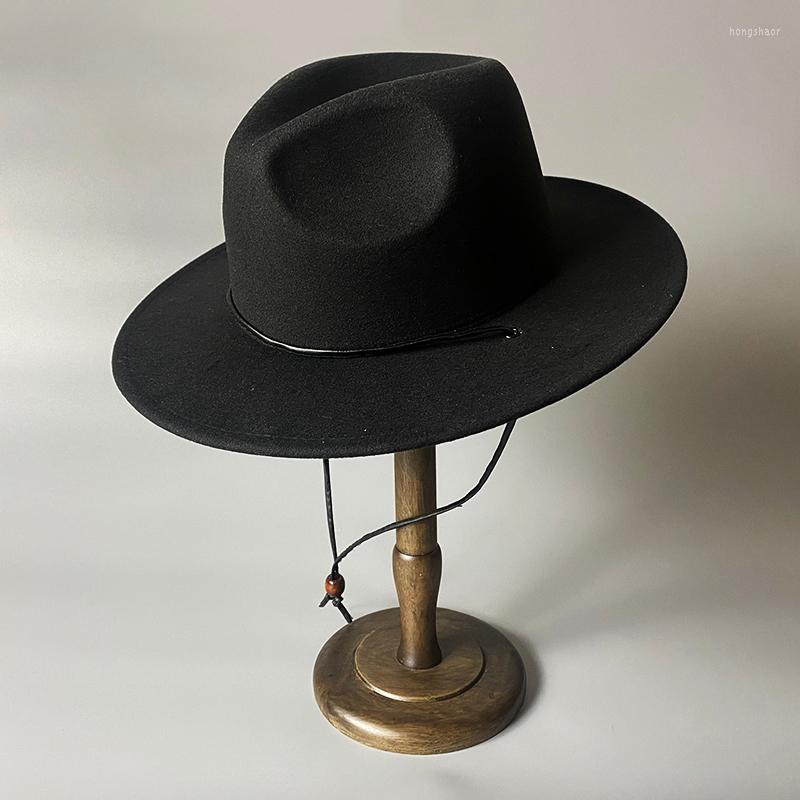 

Berets Fedoras Hat Women Men Big Brim 9.5cm Windproof Rope Women's Hats Western Cowboy Street Panama Fedora Sombreros De Mujer NZ274, Baise