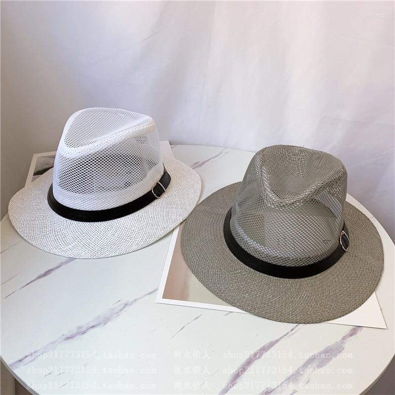 

Berets 202205-shi Sell Classic British Summer Drop Hollow Out Belt Paper Grass Fedoras Cap Men Women Panama Jazz Hat, White