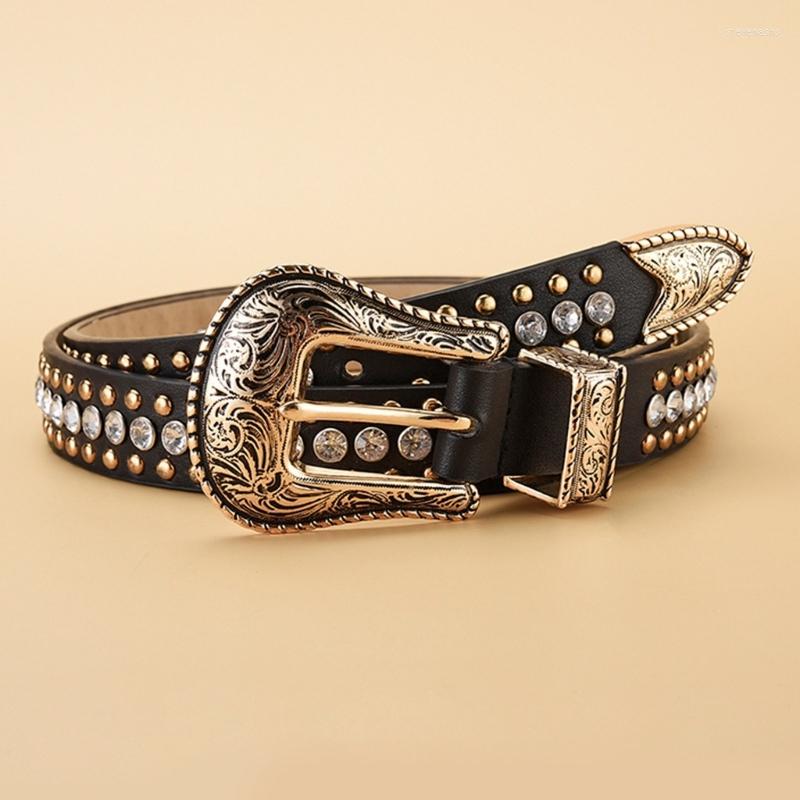 

Belts Buckle Women PU-Leather Strap Western Cowboy Y2K Girls Fashion Belt For Jeans, Black