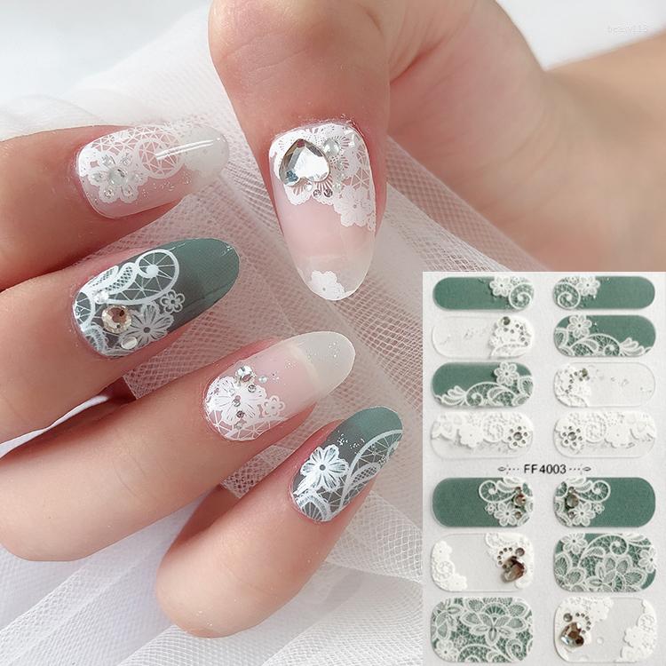 

Nail Stickers 14tips/sheet 3D Shiny Art Sticker Blooming Flower Wraps With Rhinestones Full Cover Supplies Decoration Manicure, Ff4003