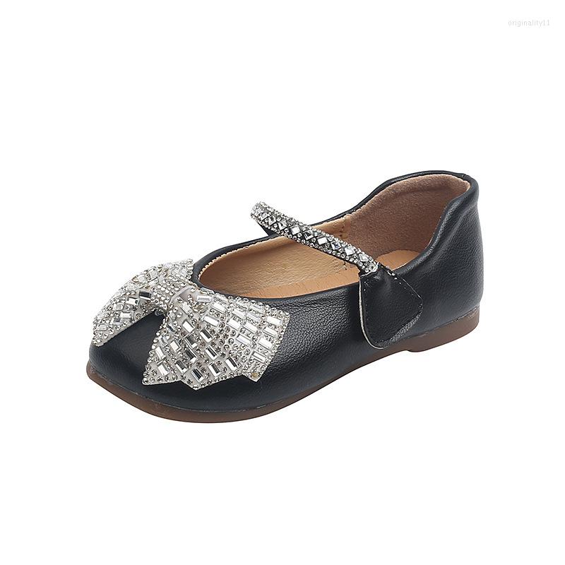 

Athletic Shoes 2022 Spring And Autumn Girls Dance Rhinestone Solid Color Kids Casual Flats Bow Princess School Cute Fashion, Black