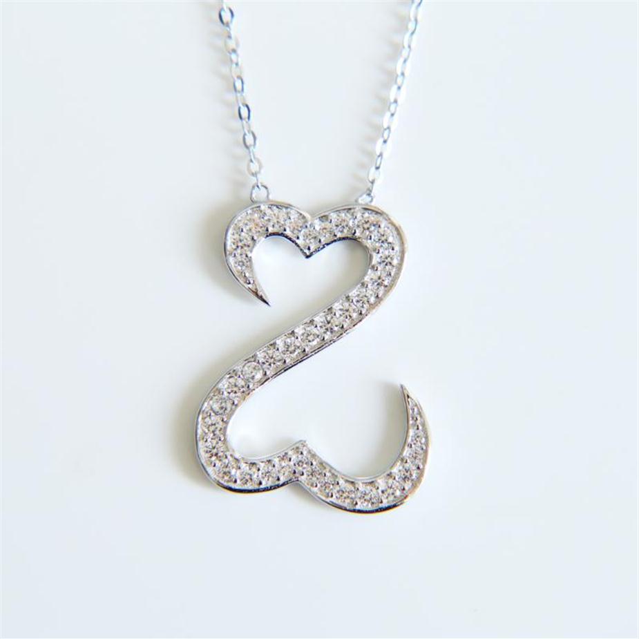 

925 Sterling Silver Necklace Jewelry Jane Seymour cz necklace Open Love Heart Pendants Necklaces For Women Gifts187w