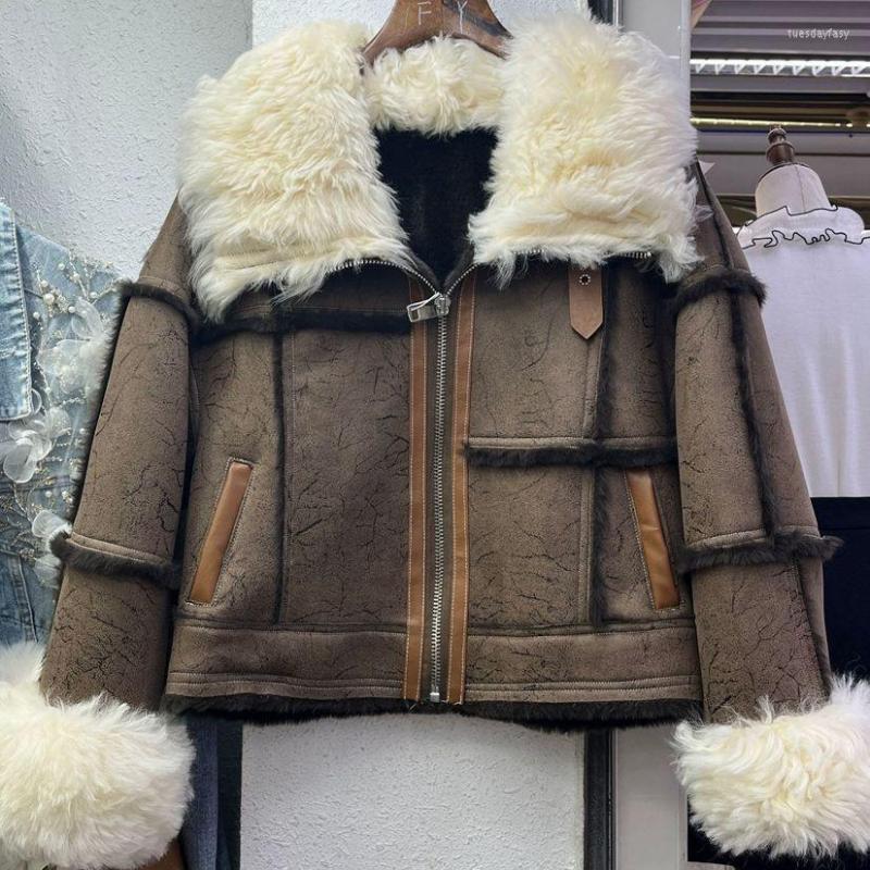 

Women's Fur Faux Women 2023 Winter Lamb Wool Jacket For Short Thick Warm Double Faced Coat Female Parka Y3301, Black