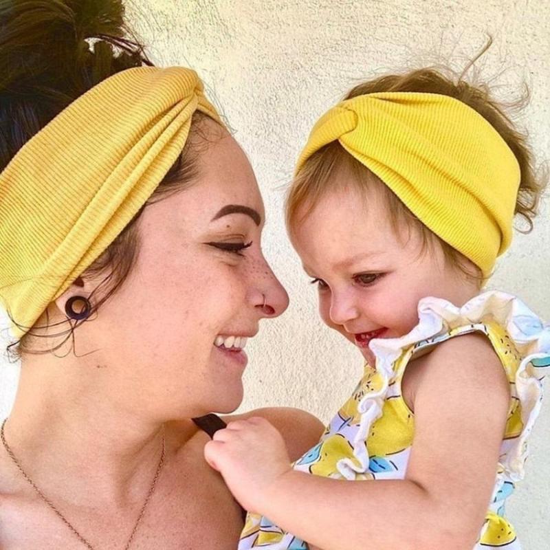 

Hair Accessories 2PCS Mom & Baby Headbands Solid Color Parent-Child DIY Handmade Cross Knot Print Soft Headband Girls Turban, Set 10