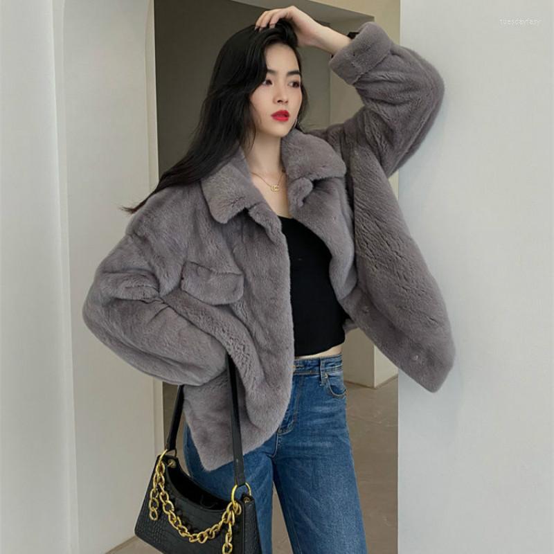 

Women' Fur Herstory 2022 Autumn Winter Women Faux Coats Ladies Casual Solid Short Jackets O-Neck Plus Size Loose Outerwear, Red