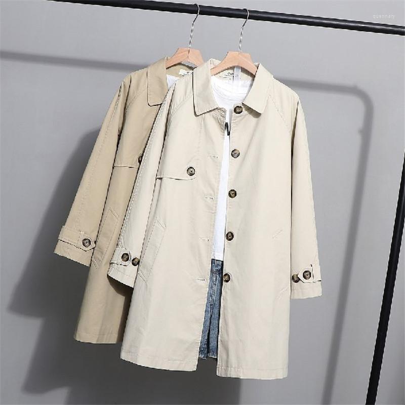 

Women' Trench Coats Women' Coat Chic Spring Autumn Korean Single-Breasted Casual Loose Female Windbreaker Outerwear Black Khaki White