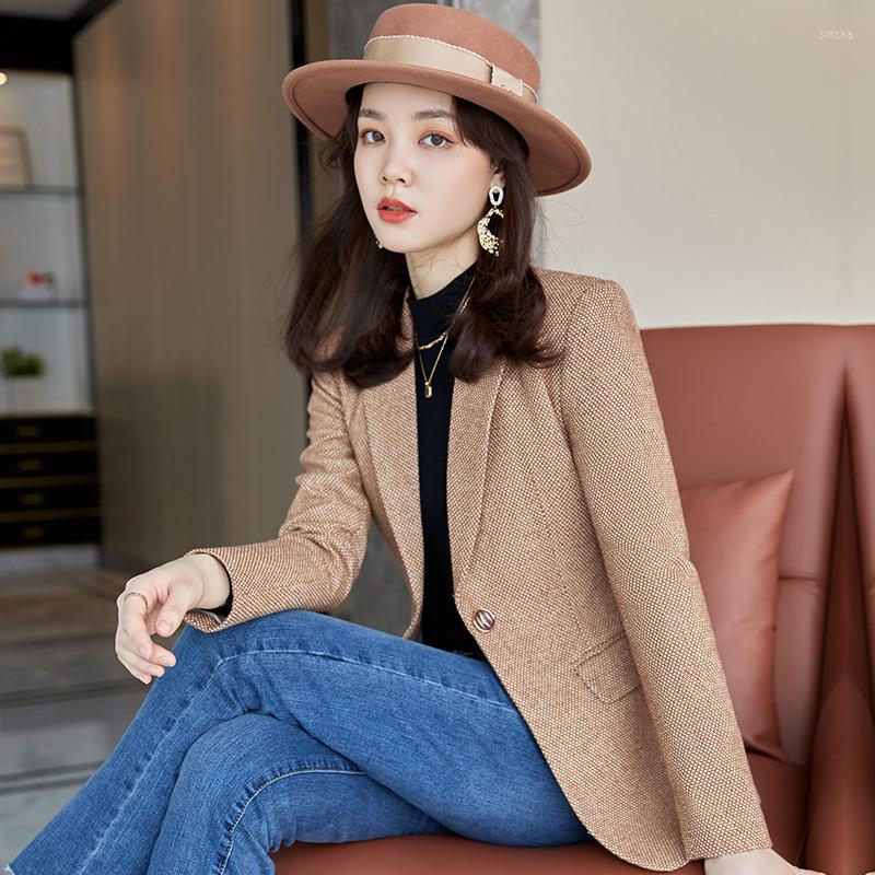 

Women' Suits Houndstooth Suit Jacket For Women 2022 Spring And Autumn Korean Style Small Elegant Slim Fit Top, Gray plaid suit