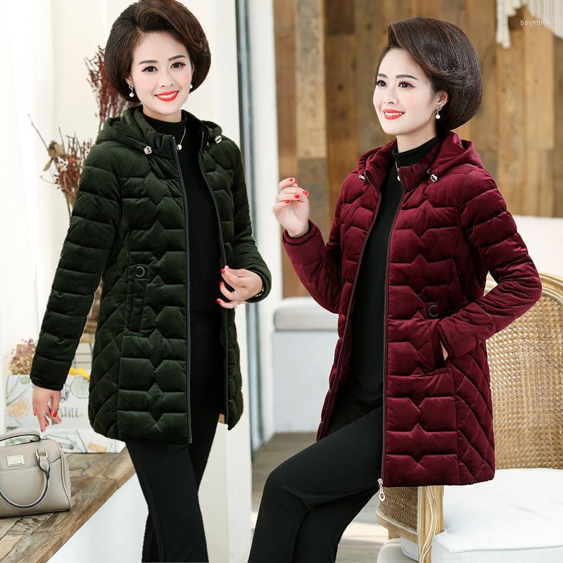 

Women's Down Coat Jacket Women Long Big Yards 2022 Middle-aged Hooded Pure Color Cotton Thick Winter Clothes Vestidos YLLJf61, Army green