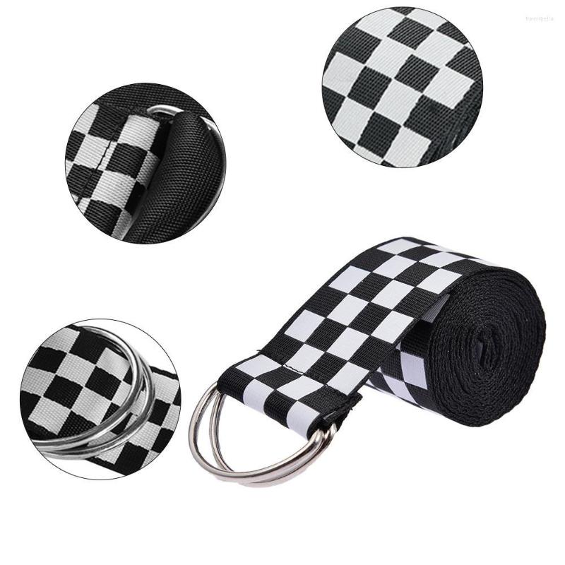 

Belts 2022 Fashion Punk Checkered Belt Waistband Long Black And White Plaid Checkerboard Couple Canvas Women