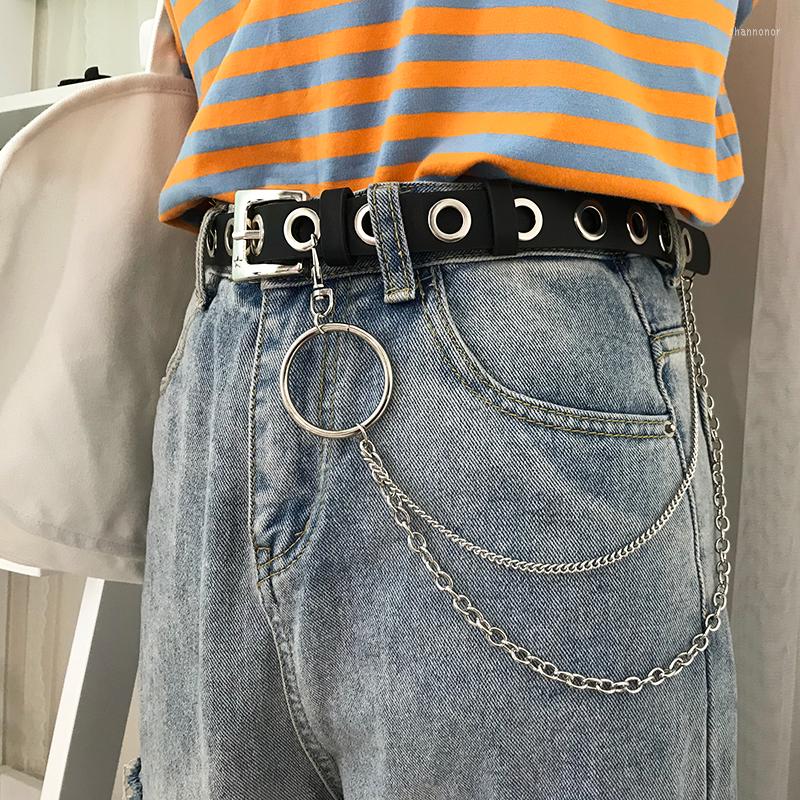 

Belts Est Detachable Waist Belt Chain Punk Hip-hop Trendy Women Lady Fashion Silver Pin Buckle Leather Waistband Jean YE75, Black