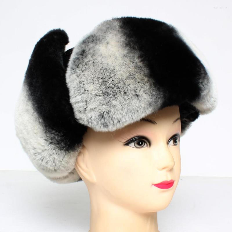 

Berets 2022 Winter Genuine Rex Fur Hat Men/Women Warm Natural Bomber Hats Fashion Real Sheepskin Casual Caps, Brown