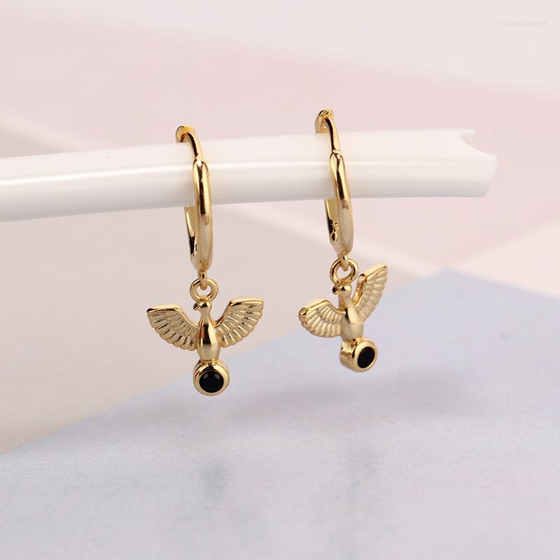 

Hoop Earrings Gold Silver Color Classic White Dove Dangle Charm Drop Earring Black Zircon Piercing Crystal Animal Women Jewelry2022