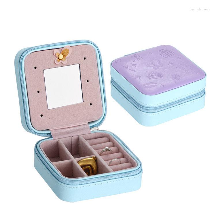 

Watch Boxes DIY Outdoor Travel Women Colorful Pocket Box Case Watch/Jewelry/key/card/accessories Organizers Collect Storage Mirror Leather