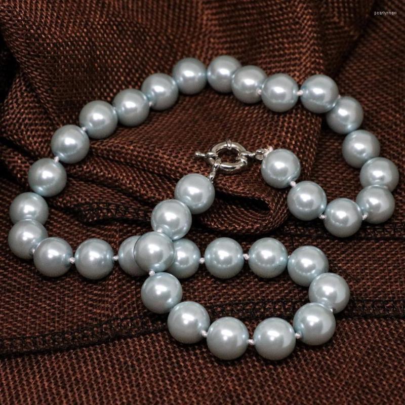 

Chains Light Sky Blue Round Shell Simulated-pearl Necklace 8 10 12 14mm Beads Women Fashion Jewelry Making 18inch B1486