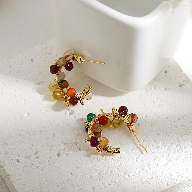 

Hoop Earrings Greatera Trendy Colorful Natural Stone Crystal For Women Gold Color Copper Alloy Round Circle Jewelry