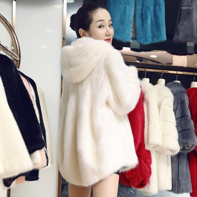 

Women' Fur 2022 Sheared Coats For Women Faux Jacket Fake Mink Coat Hooded Female Clothes Plus Size XXXL Manteau Femme, White