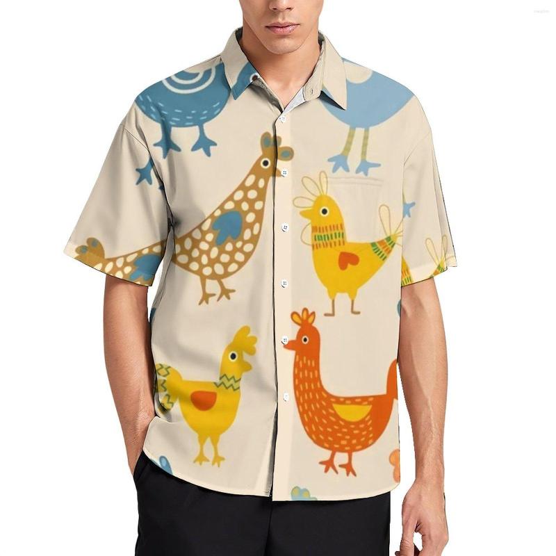 

Men's Casual Shirts Colorful Chicken Farm Animal Print Vacation Shirt Short Sleeve Trending Blouses Mens Big Size, Style-21