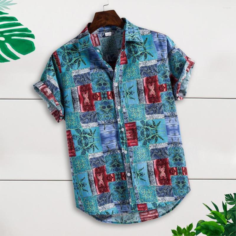 

Men's Casual Shirts Summer Men Shirt Leaf Print Short Sleeve Hawaii Button Down Top Holiday Beach 2022, Style 4