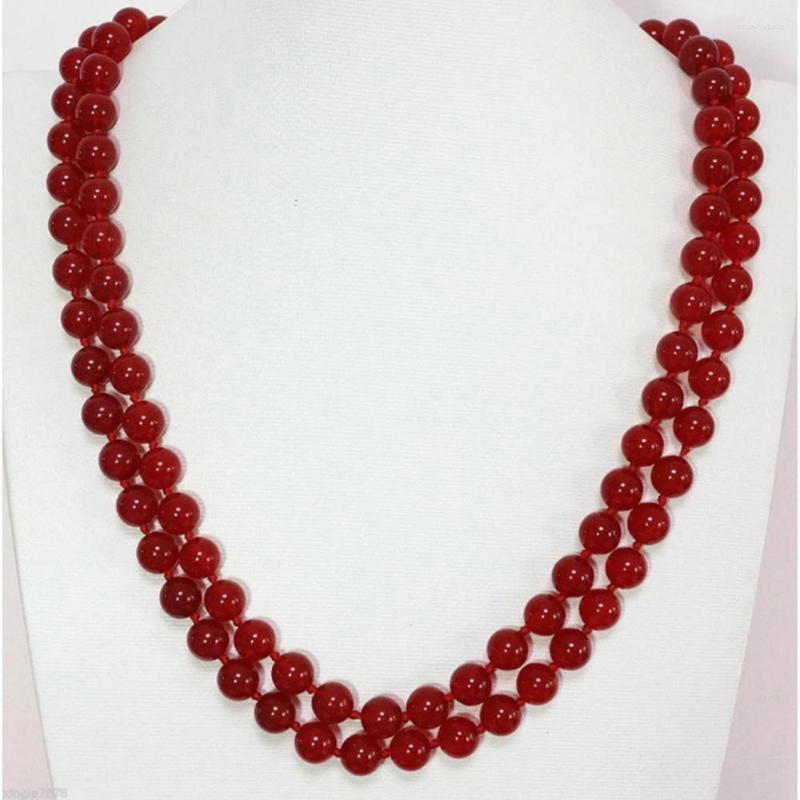 

Chains Hand Strands Knotted Necklace 10mm Round Natural Jewelry Red Jade 33inch Fashion