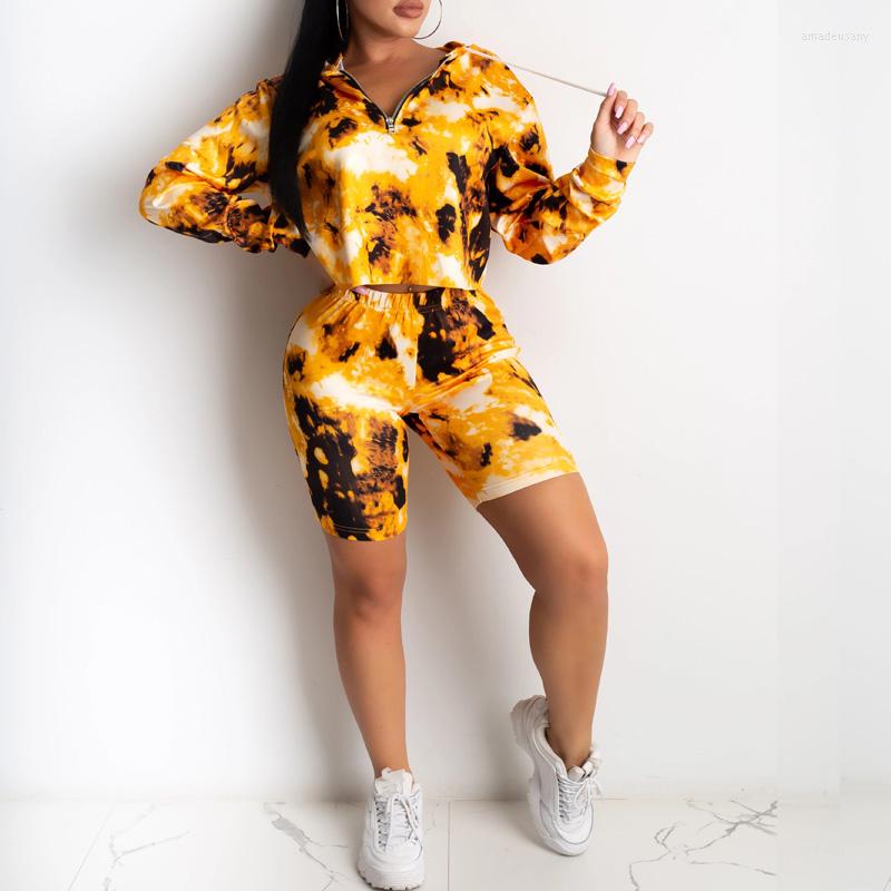 

Women' Tracksuits Fashion Tie Dye Print Sport Suits Casual Women Outfits Spring Summer Workout Set Female Long Sleeve Sweatshirt Shorts, Green