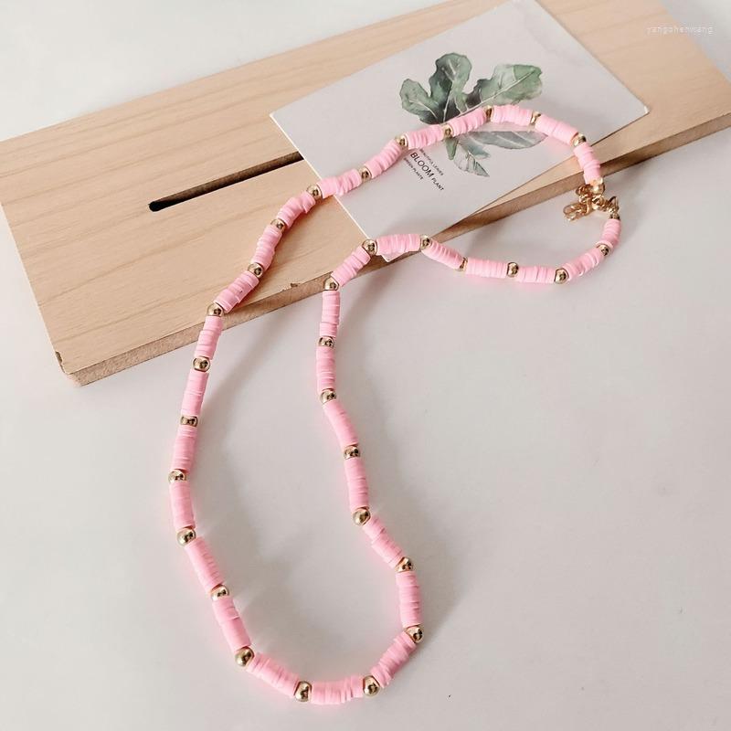 

Chains Polymer Clay Beaded Necklaces Woman Jewelry Women Necklace Chain Pendant Round Silver Color Vintage European Alloy Naszyjnik