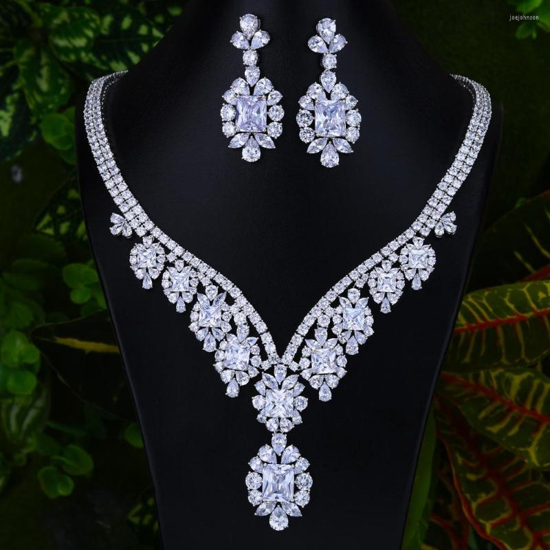 

Necklace Earrings Set SisCathy Elegant Bridal Wedding Rhinestone Clear CZ Pendant & Jewelry 2022 Trendy Party Show High Quality, Picture shown