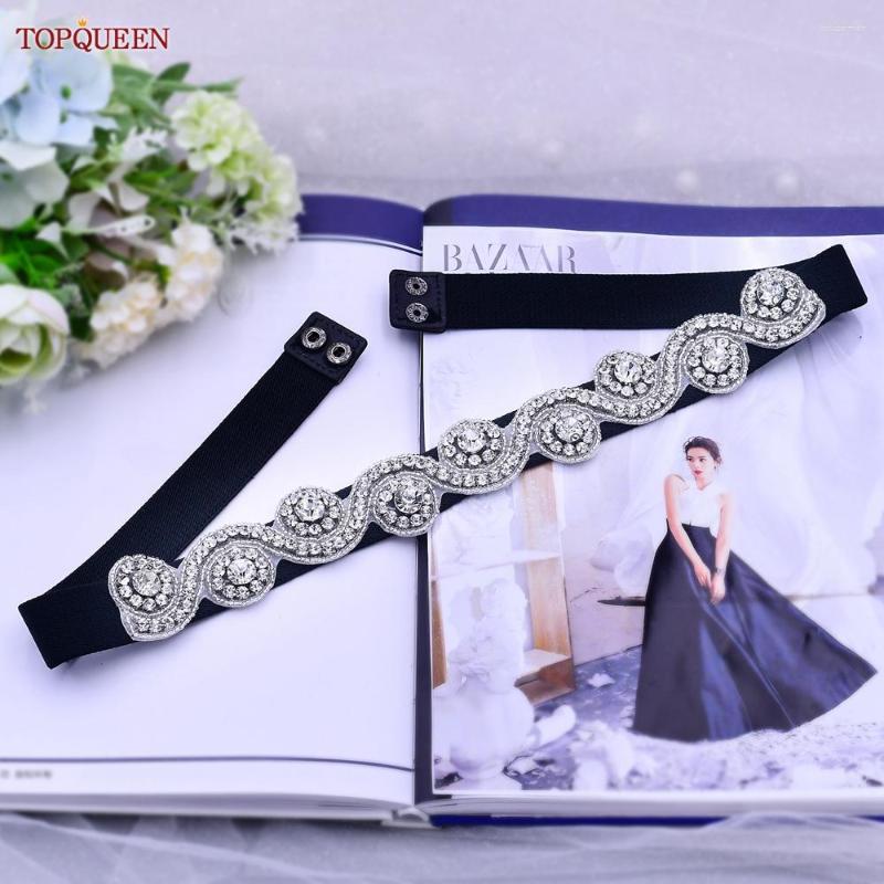 

Belts TOPQUEEN S10-D Lady Dress Elastic Belt Fashion With Diamonds Party Female Women Travel Luxury Designer Waistband, Black