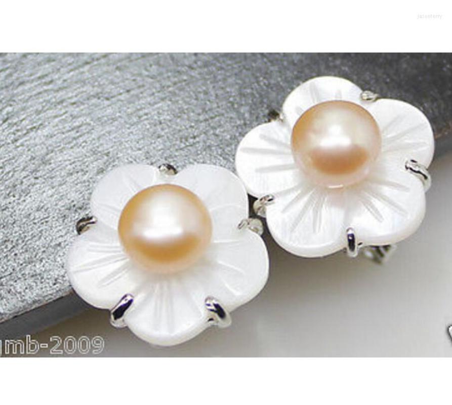 

Dangle Earrings Jewelry Lady's Natural 6-7mm Pink Freshwater Pearl Shell Flower 925 Silver