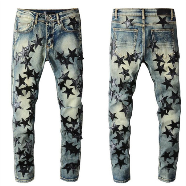 

Mens Jeans designer jeans Distressed Ripped Biker Slim Fit street wear Motorcycle Bikers Denim Hole Streetwear Style luxury small straight Star pattern Hi-Street