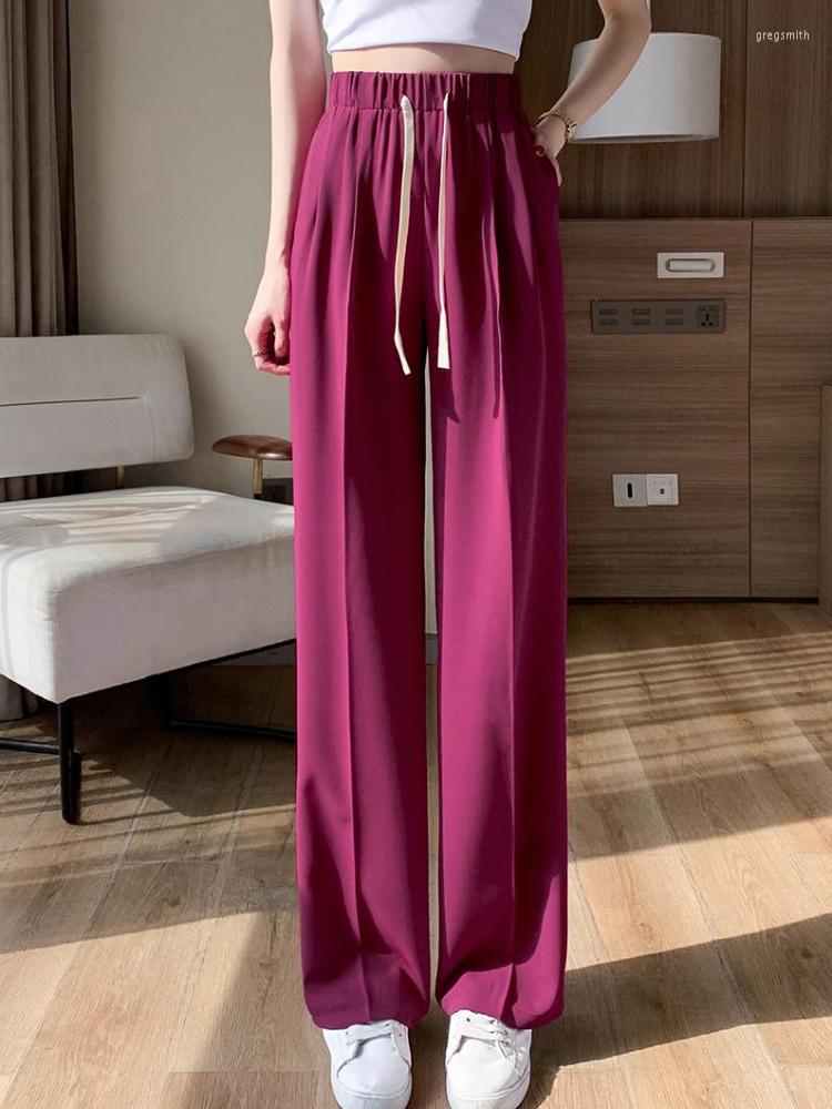 

Women' Pants 2022 Fashion Lace-up High Waist Women Trousers Summer Casual Loose Wide Leg Solid Color Woman Long, Black