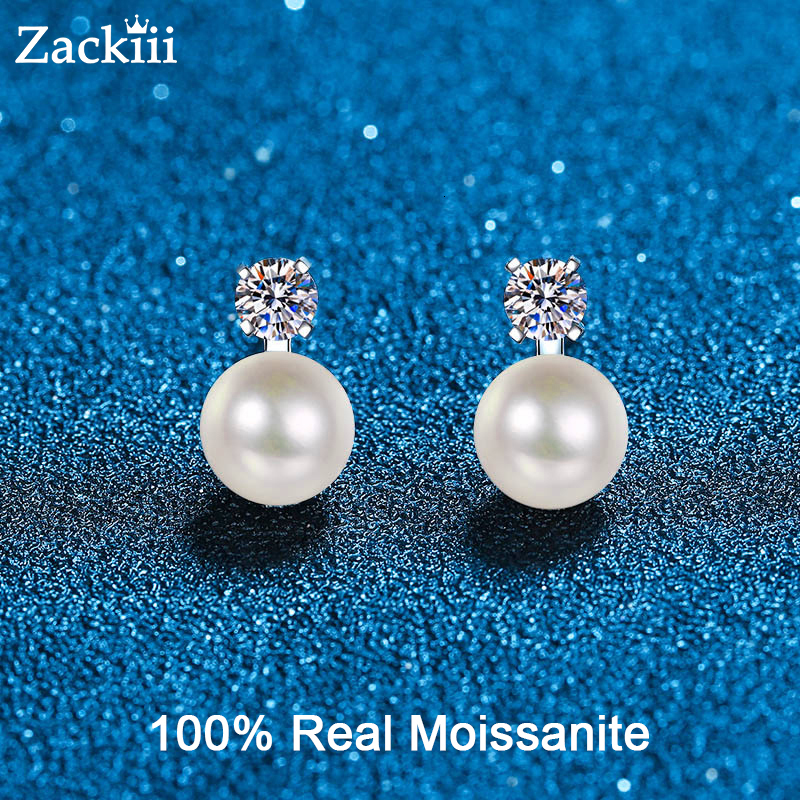 

Stud 9mm Freshwater Cultured Pearl Bridesmaid Earrings With Moissanite Top Sterling Silver Ear s Wedding Jewelry for Brides 221119