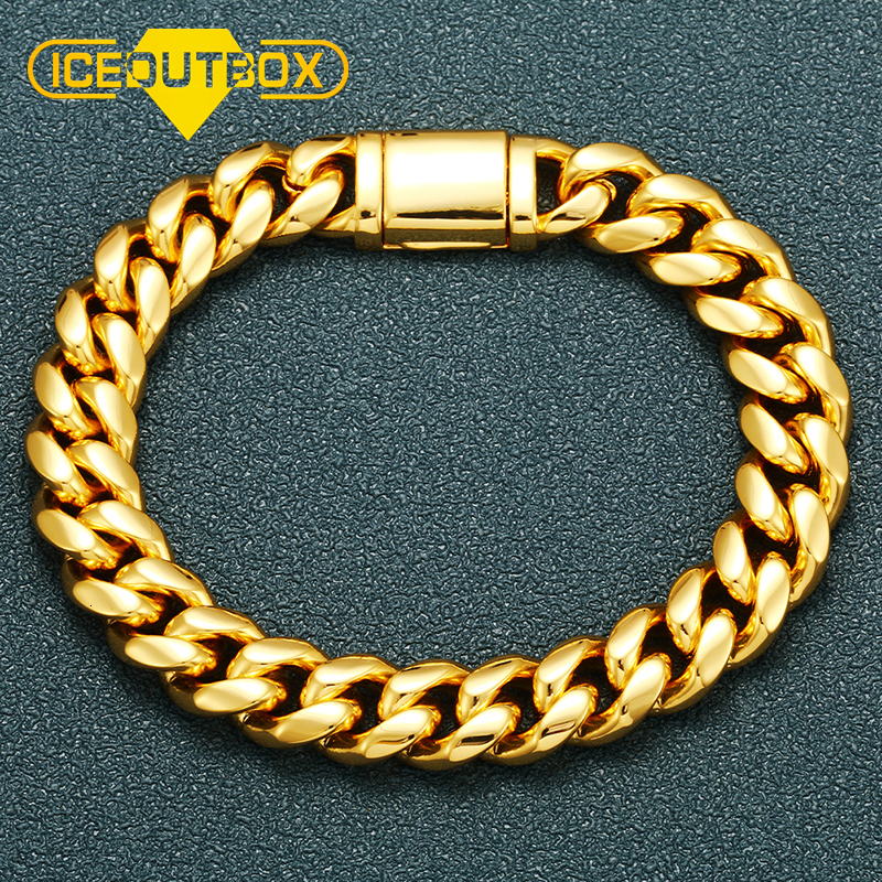 

Charm Bracelets ICEOUTBOX Top Mens 10mm Stainless Steel Curb Cuban Link Chain Gold Silver Color For Women Unisex Wrist Jewelry Gifts 221119