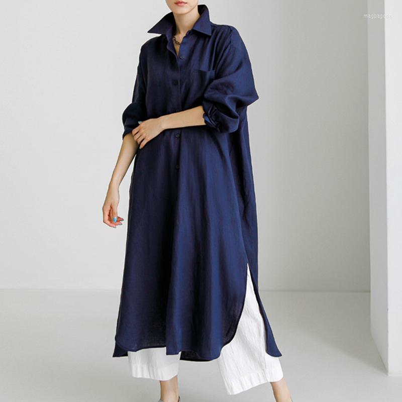 

Women' Trench Coats Johnature 2022 Spring Autumn Korean Turn-down Collar Long Women Casual All Match Loose Slits Irregular 3 Colors, Beige