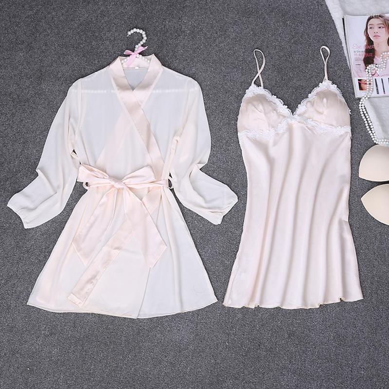 

Women's Sleepwear Summer Lady Confettiates Sexy Household Imitate Real Silk Seductive Nightdress Two Pieces Bathrobe Lounge Negligee Pajamas