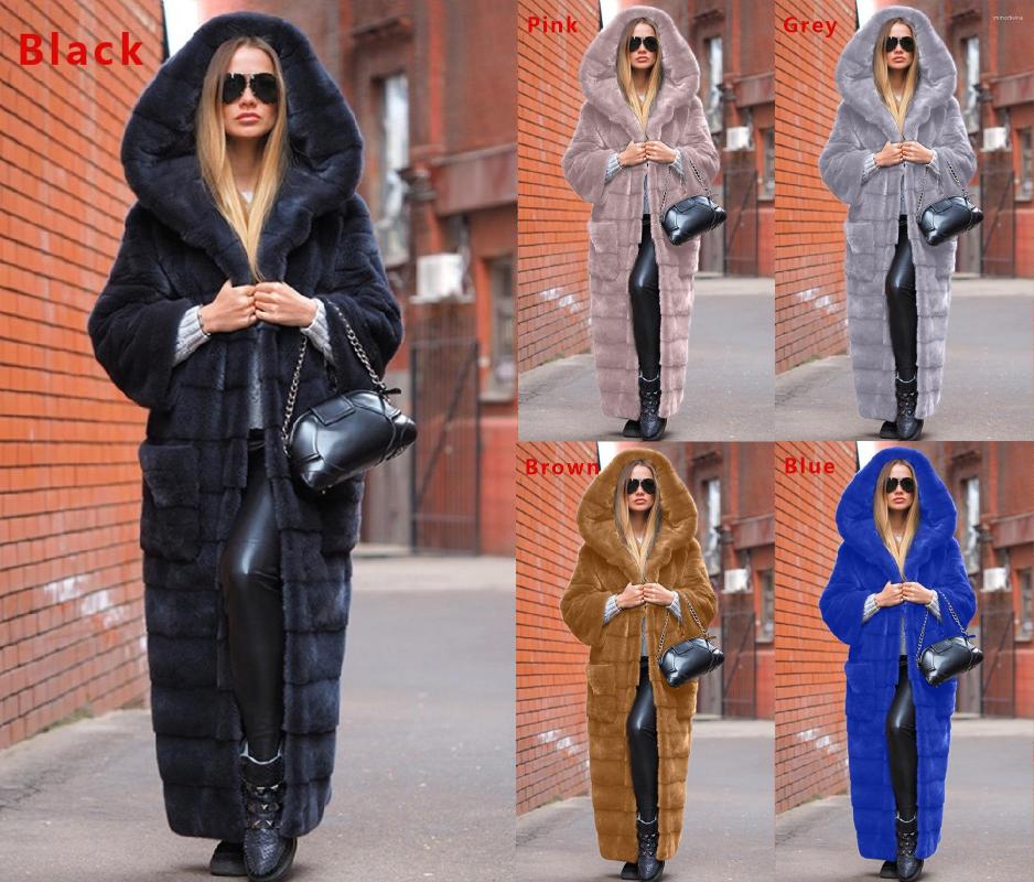 

Women' Fur 2022 Autumn Faux Coat Hooded Cotton Thickened And Lengthened Plush Female Windbreaker, Black