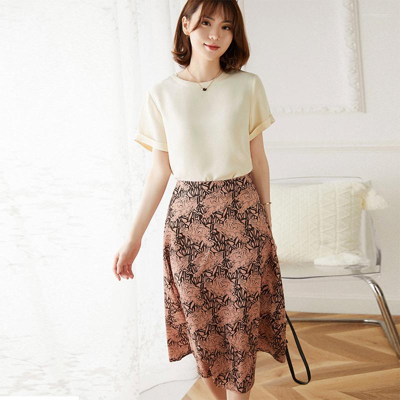 

Women's Blouses Silk Shirt Short Sleeve Solid 2 Colors Women Casual Style 30mm Heavy Simple O Neck Elegant Top Fashion, Picture shown