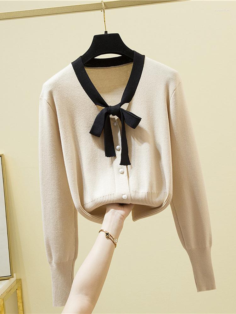 

Women's Knits Korean Clothes Women Cardigan Sweater Casual Fashion Bow Sweaters Long Sleeve Top 2022 Autumn Winter Knitted Cardigans Mujer, Black