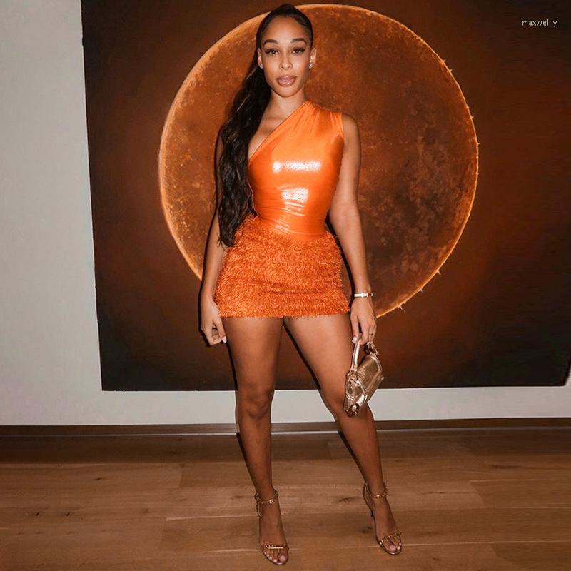 

Work Dresses 2022 Autumn Winter Women 2 Piece Sets Sexy Party Club One Shoulder Bodysuit Mini Skirt Matching Set Elegant Office Blazer, Orange